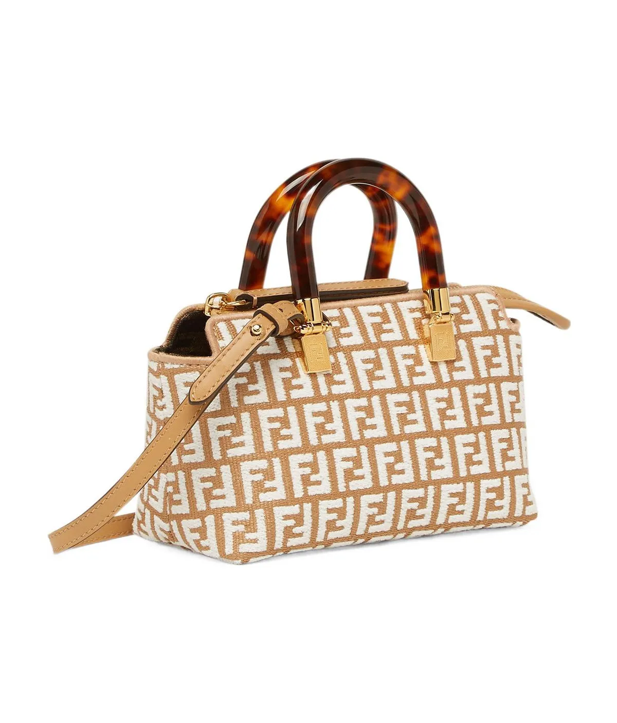 FENDI By The Way Mini Boston Bag Handbag Women's Brown White