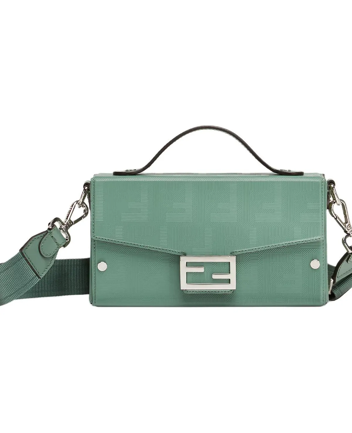 FENDI BaguetteTrunk Calfskin Shoulder Bag Crossbody Bag Handbag Men's Green
