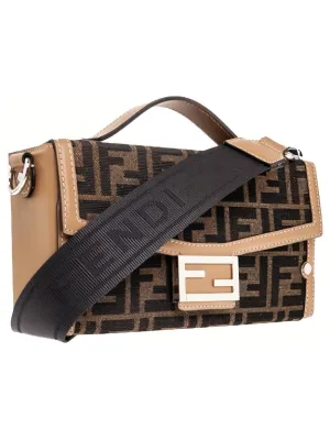 FENDI BaguetteTrunk Textile Cow Leather Shoulder Bag Crossbody Bag Handbags Men's Brown