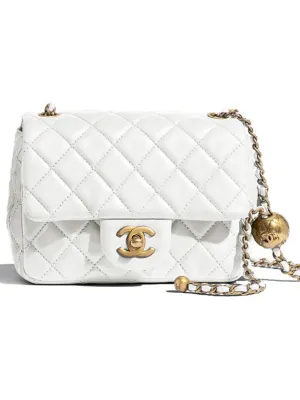 CHANEL Little Golden Ball Sheepskin Chain White