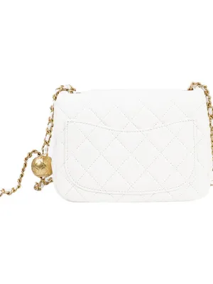 CHANEL Little Golden Ball Sheepskin Chain White