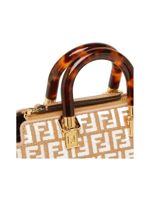 FENDI By The Way Mini Boston Bag Handbag Women's Brown White