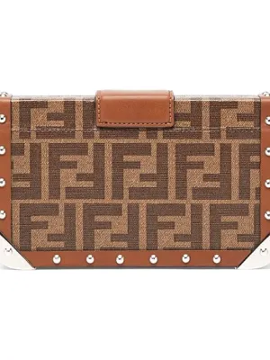 FENDI BaguetteTrunk Leather Box Bag Baguette Bag Shoulder Bag Crossbody Bag Mini Men's Brown