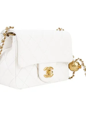 CHANEL Little Golden Ball Sheepskin Chain White