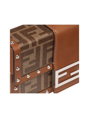 FENDI BaguetteTrunk Leather Box Bag Baguette Bag Shoulder Bag Crossbody Bag Mini Men's Brown
