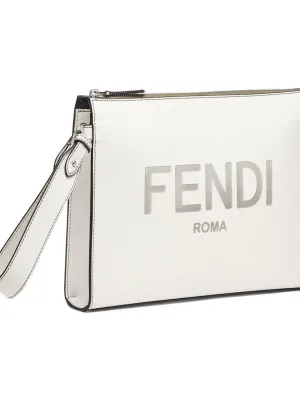 FENDI Calfskin Wrist Bags Clutches Light Gray