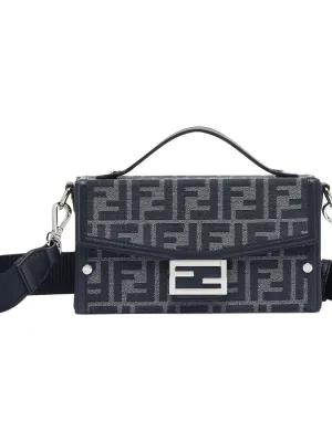 FENDI BaguetteTrunk Polyester Crossbody One Shoulder Handbags Men's Blue
