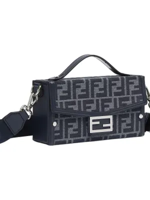 FENDI BaguetteTrunk Polyester Crossbody One Shoulder Handbags Men's Blue