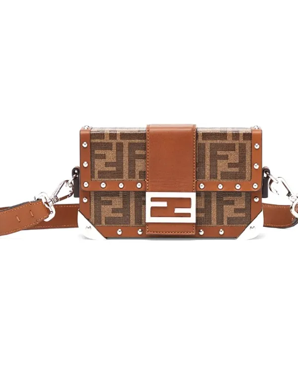 Product FENDI BaguetteTrunk Leather Box Bag Baguette Bag Shoulder Bag Crossbody Bag Mini Men's Brown Image