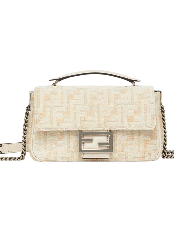 Product FENDI Baguette Nappa Leather Baguette Bag Chain Portable Crossbody Bag Shoulder Bag Medium Size Women's White Image