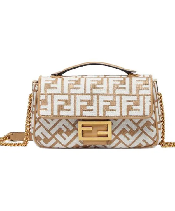 Product FENDI Baguette Woven Raffia Portable Crossbody Bag Brown White Image