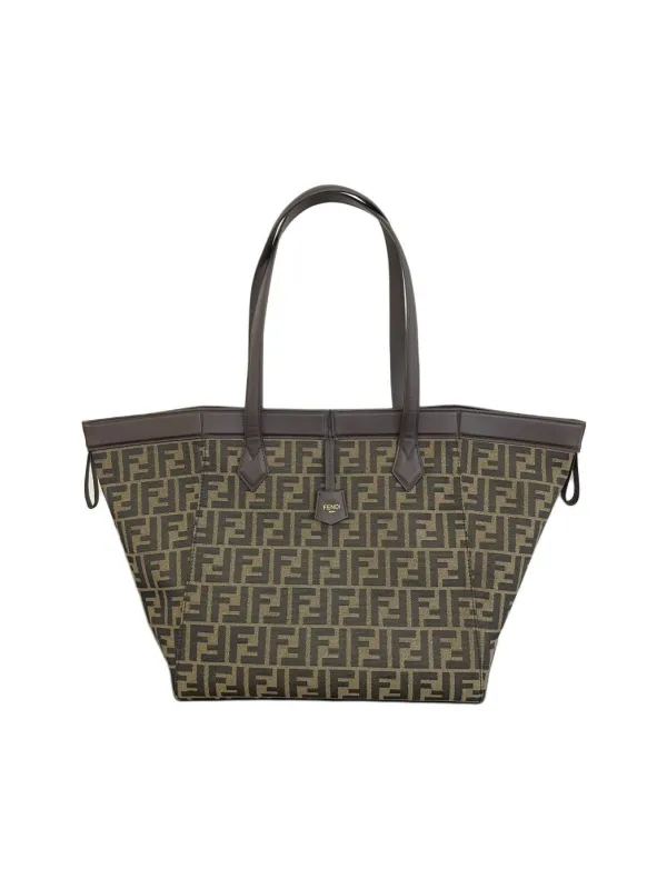 Product FENDI Polyester With Calfskin Origami Bag Bucket Bag One Shoulder Handbag Brown Image