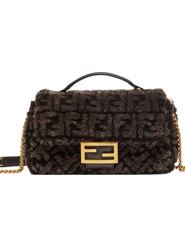 Product FENDI Baguette Sheep Wool And Lambskin Blend Portable Crossbody Bag Shoulder Bag Medium Size Women's Brown Image