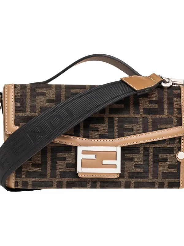Product FENDI BaguetteTrunk Textile Cow Leather Shoulder Bag Crossbody Bag Handbags Men's Brown Image