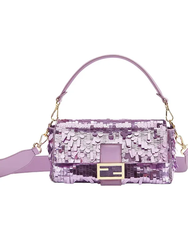 Product FENDI Baguette Leather Detail Portable Crossbody Bag Shoulder Bag Women's Purple Image