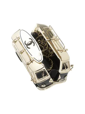 CHANEL Resin Glass Enamel Rhinestone Black & White & Gold_