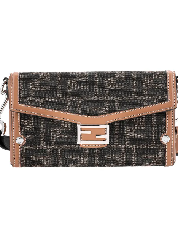 Product FENDI Baguette Cow Leather Polyester Handbag Crossbody Bag Shoulder Bag Men's Brown Image