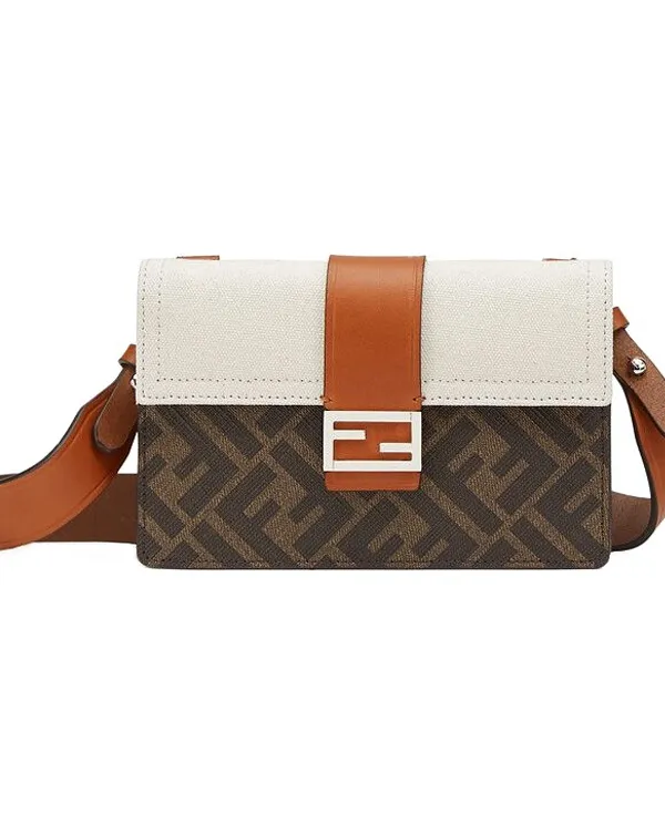 Product FENDI Baguette Canvas With Leather Baguette Bag Clutch Shoulder Bag Crossbody Bag Regular Men's Brown White Image